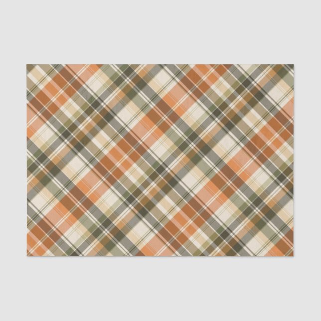 Weiche Orange, Grün und Creme Kariert Seidenpapier (Vorderseite)