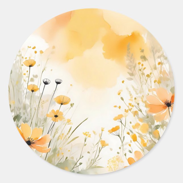 Weiche Orangefarbene Wildblumen Runder Aufkleber (Vorderseite)