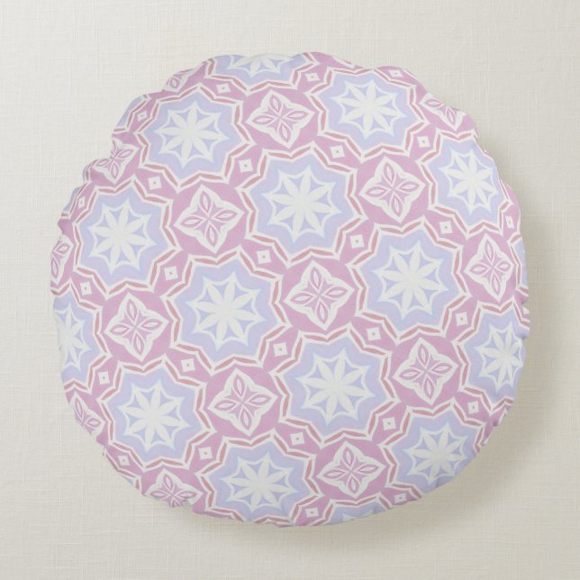 Weiche Pastel geometrische Rundkissen Pink & Laven Rundes Kissen (Vorderseite)
