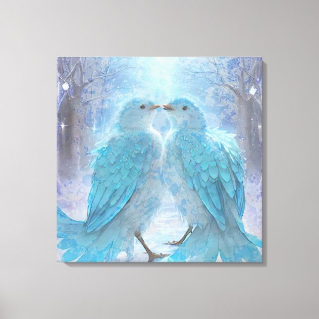 *~* Weiche Pastel Liebe Vögel AP54 Art Winter Leinwanddruck (Vorderseite)