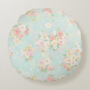 Weiche Pastel Rose Muster auf Aqua Hintergrund Rundes Kissen
