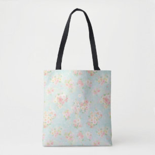 Weiche Pastel Rose Muster auf Aqua Hintergrund Tasche