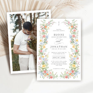 Weiche Pastel Verziert Frühlingsblütenhochzeit Fot Einladung