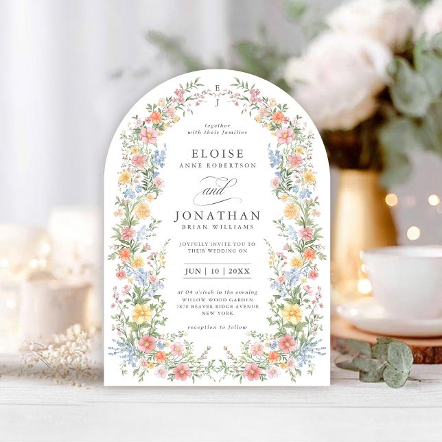 Weiche Pastel Verzierter Frühling Blumenstrauß Hoc Einladung (Soft Pastel Ornate Spring Floral Arch Chic Wedding Invitation)