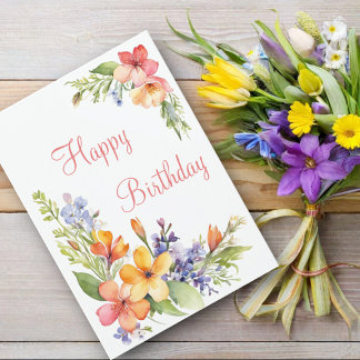 Weiche Pastel Wasserfarbe Frühlingsblumen Geburtst Karte