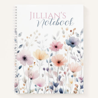 Weiche Pastell-Aquarell-Wildblumen-Botanik Notizbuch