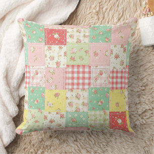 Weiche Pastell-Blumen-Patchwork-Gingham-Karo Kissen
