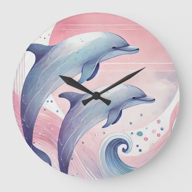weiche Pastell-Delfine Große Wanduhr (Vorderseite)