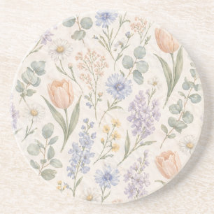 Weiche Pastell-Frühlingswiese Aquarell-Tulpen Flie Getränkeuntersetzer
