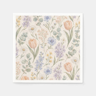 Weiche Pastell-Frühlingswiese Aquarell-Tulpen Flie Serviette