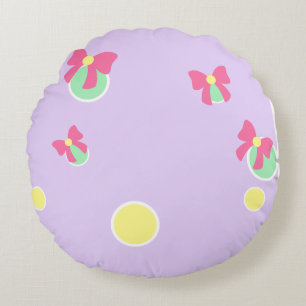 weiche Pastell-Polka-Punkte und Schleifen Rundes Kissen