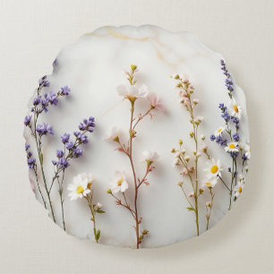 Weiche Pastell-Wildblumen Glasmalerei Florale Kuns Rundes Kissen