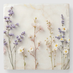 Weiche Pastell-Wildblumen Glasmalerei Florale Kuns Steinuntersetzer