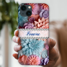 Weiche Pastelle, 3D Dahlien und Rose, Diamantrahme Case-Mate iPhone Hülle