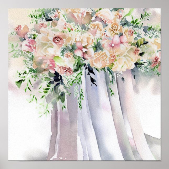 Weiche Pastelle, Bridal Cascading Bouquet 1, Poster (Vorne)