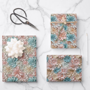 Weiche Pastelle Skulpturale Blume 2D Muster in Sch Geschenkpapier Set