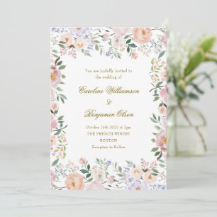 Weiche Pastelle Wasserfarbe Blumengarten Hochzeit Einladung