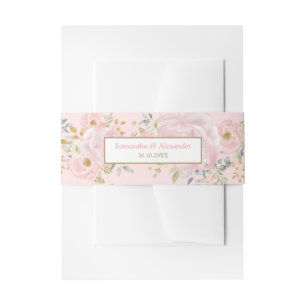 Weiche Pastelle Wasserfarbe Rosa Blüte + Grüne Einladungsbanderole