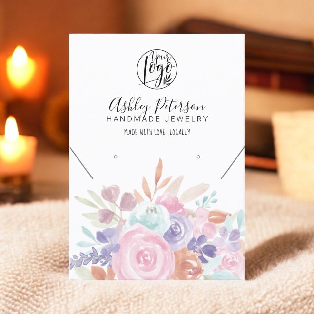 Weiche Pastellfarben Logo Schmuck Ohrring Halskett Visitenkarte (Soft pastel floral logo jewelry earring necklace business card)
