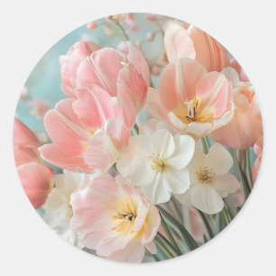 Weiche, pastellfarbene Frühlingsblumen Design Deli Runder Aufkleber