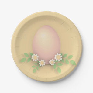 Weiche Pastellgelbe Ostereier und Babypink Pappteller