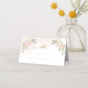 Weiche Pastellrosa Rosen Grüne Platzkarte