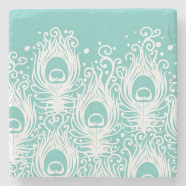 Weiche Pfauenfedern Steinuntersetzer (Vorderseite)