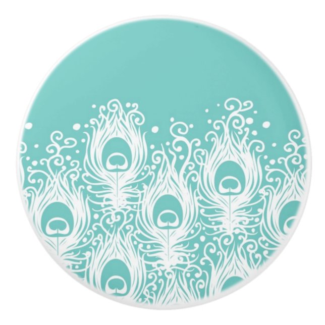 Weiche Pfaufedern Keramikknauf (Vorderseite)