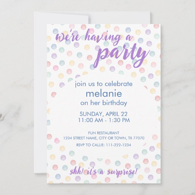 Weiche Polka-Punkte - jedes Occasions-Party Einladung (Vorderseite)
