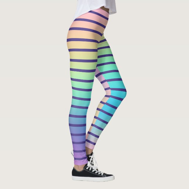 Weiche Regenbogenpastel Gradient Streifen Leggings (Rechts)