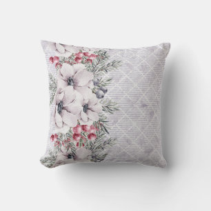Weiche rosa Blumen auf geometrischem Grau Kissen