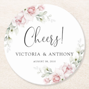 Weiche rosa Blumen-Hochzeits-Cheers-Rund-Unterlage Runder Pappuntersetzer