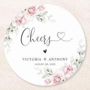 Weiche rosa Blumen-Hochzeits-Cheers-Rund-Unterlage Runder Pappuntersetzer