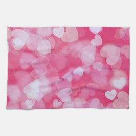 Weiche rosa Bokeh-Herzen Geschirrtuch
