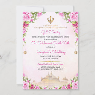 Weiche rosa florale Sukhmani Sahib Path Einladung