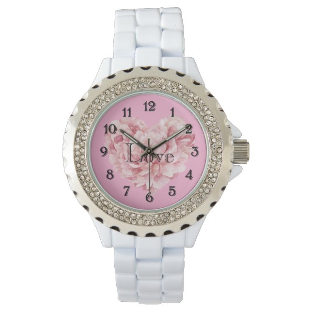 Weiche rosa Herzblume Armbanduhr (Vorderseite)
