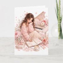 Weiche rosa Klavier-Blumen-Grußkarte