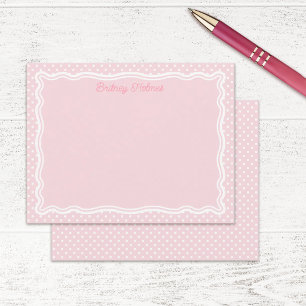 Weiche rosa Punkte & welliger Rahmen mit Namen Mitteilungskarte