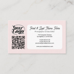Weiche rosa QR-Code-Foto-Social-Media-Icons Inhalt Visitenkarte