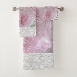 Weiche rosa Rosen und Gipskraut Badhandtuch Set