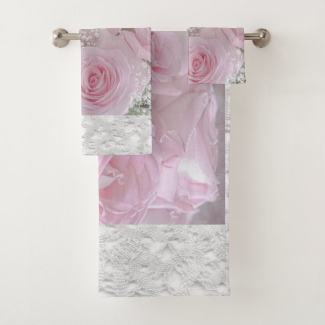 Weiche rosa Rosen und Gipskraut Badhandtuch Set (Insitu)