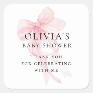 Weiche rosa Schleife Text Danke Baby Shower Quadratischer Aufkleber