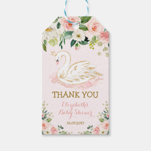 Weiche rosa Schwan-Prinzessin Floral Rose Shower Geschenkanhänger