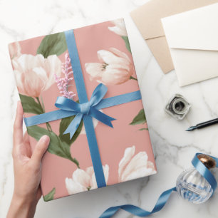 Weiche rosa Tulpe weißes Blumenmuster Geschenkpapier