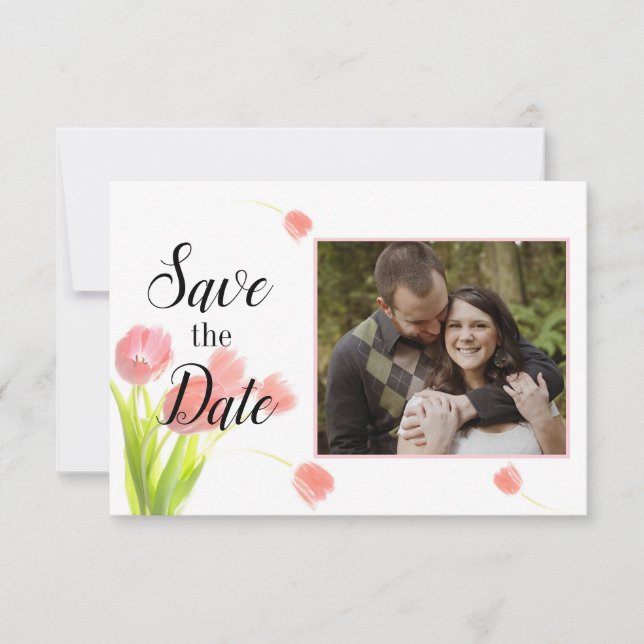 Weiche rosa Tulpen Save The Date (Vorderseite)