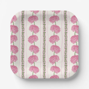 Weiche rosa und grüne Chrysanthemen-Blumenstreifen Pappteller