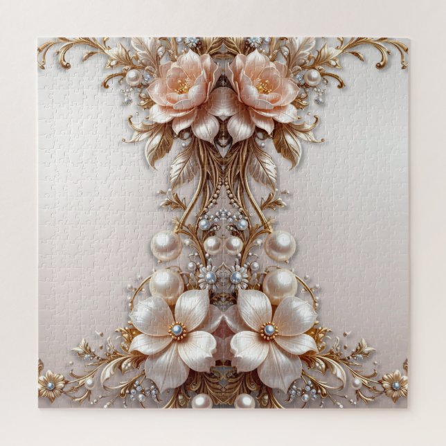 Weiche rosa und weiße Blumen Puzzle (Vertikal)