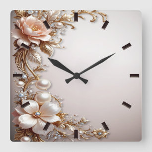 Weiche rosa und weiße Blumen Wanduhr