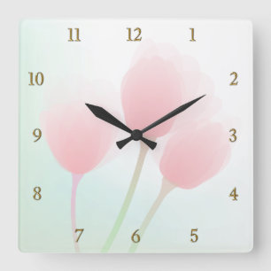Weiche rosa Wedding Pastelltulpen Quadratische Wanduhr