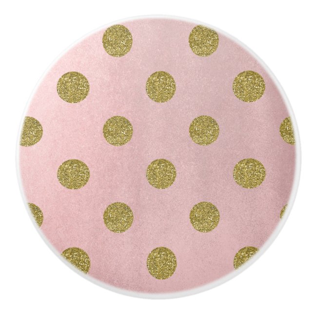 Weiche Rose Pink Gold Glitzer Glam Polka Dots Chic Keramikknauf (Vorderseite)